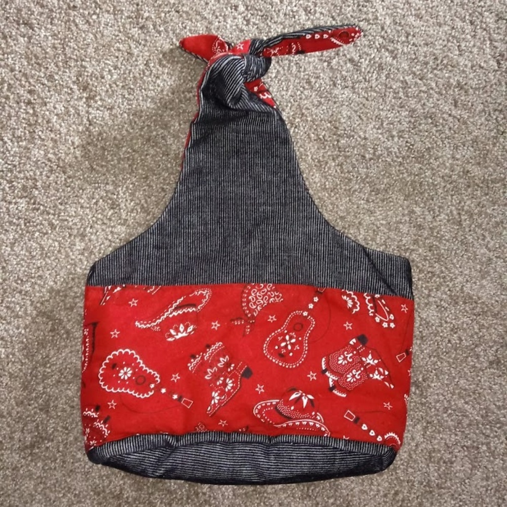 Cowboy Style Handbag, Corduroy, Red and Black